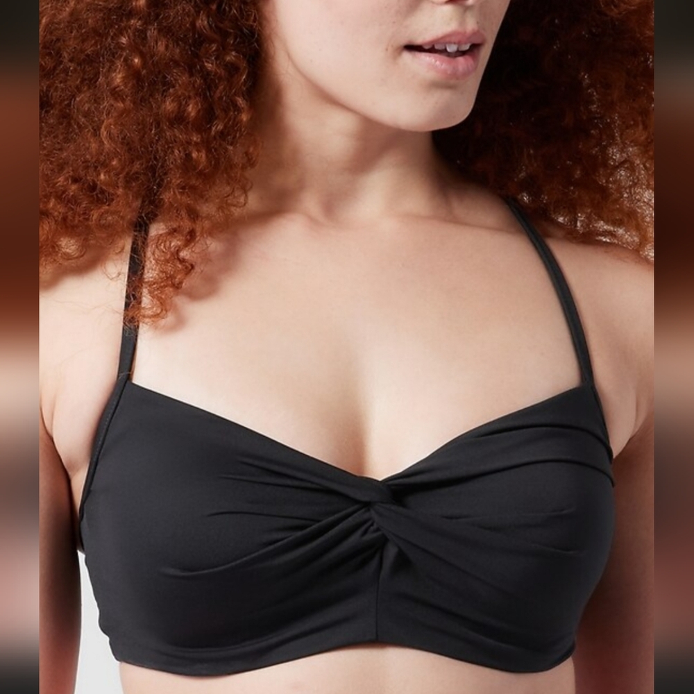 Athleta HAMPTON BRA CUP BIKINI TOP black Twist Front 36C